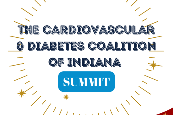 A gold ring and gold stars against a white background and reads "The Cardiovascular and Diabetes Coalition of Indiana Summit"